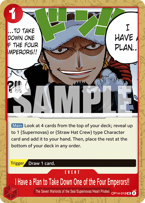 I Have a Plan to Take Down One of the Four Emperors!! · The Azure Sea's Seven · カード番号OP14-019 · 英語 · 加工・状態は未確認