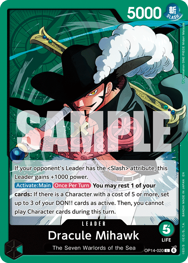 Dracule Mihawk - OP14-020 · The Azure Sea's Seven · カード番号OP14-020 · 英語 · 加工・状態は未確認