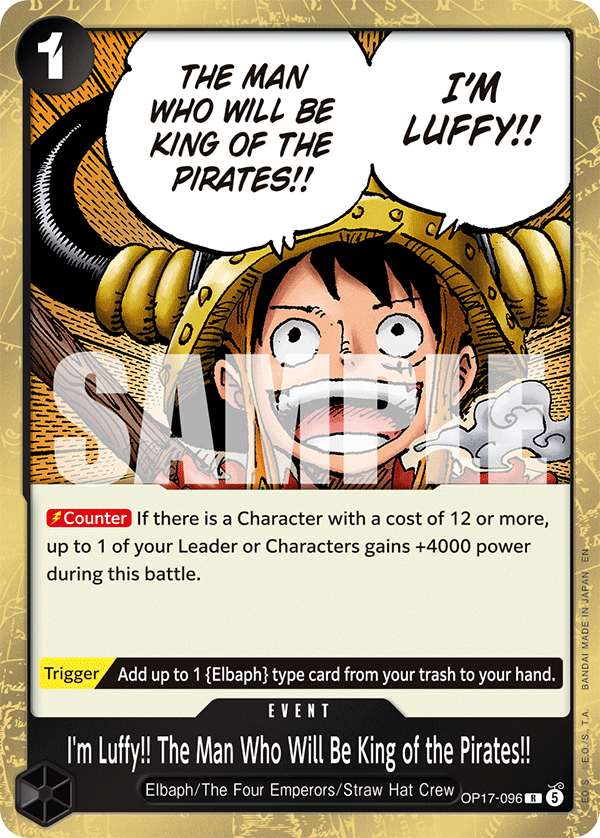I'm Luffy!! The Man Who Will Be King of the Pirates!! · The World's Strongest Warriors · カード番号OP17-096 · 英語 · 加工・状態は未確認