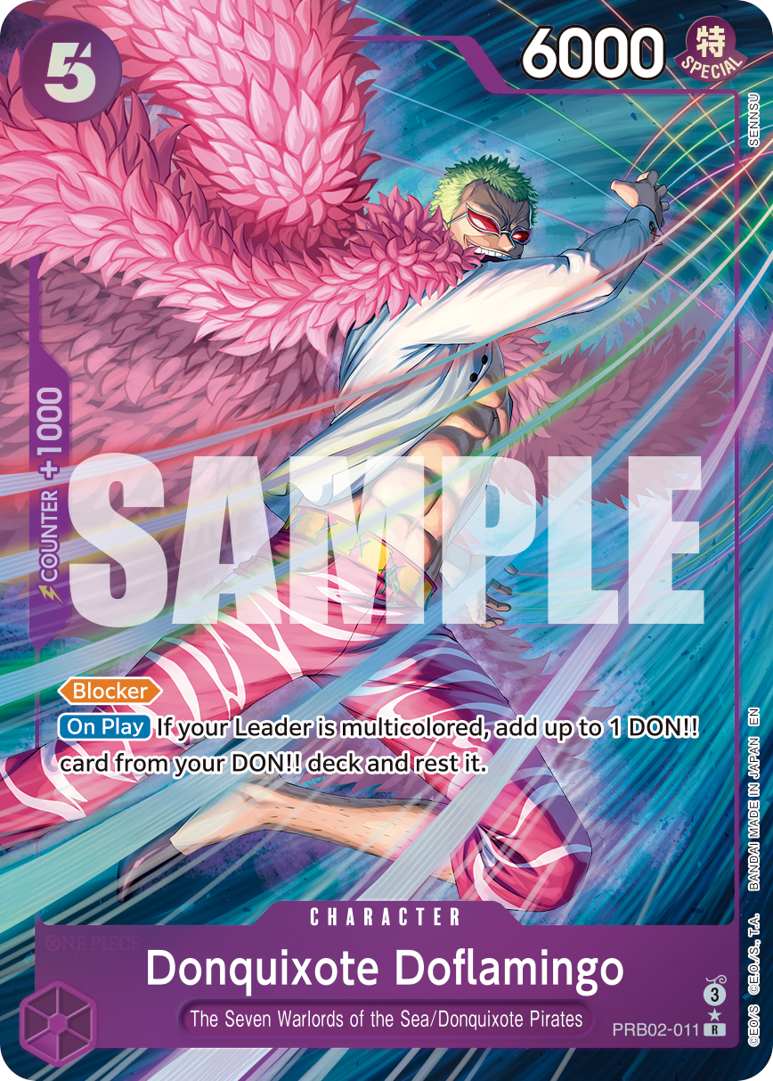 Donquixote Doflamingo (Alternate Art) · Premium Booster -The Best- Vol. 2 · カード番号PRB02-011 · 英語 · 加工・状態は未確認