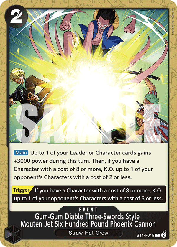 Gum-Gum Diable Three-Swords Style Mouten Jet Six Hundred Pound Phoenix Cannon · Starter Deck 14: 3D2Y · カード番号ST14-015 · 英語 · 加工・状態は未確認