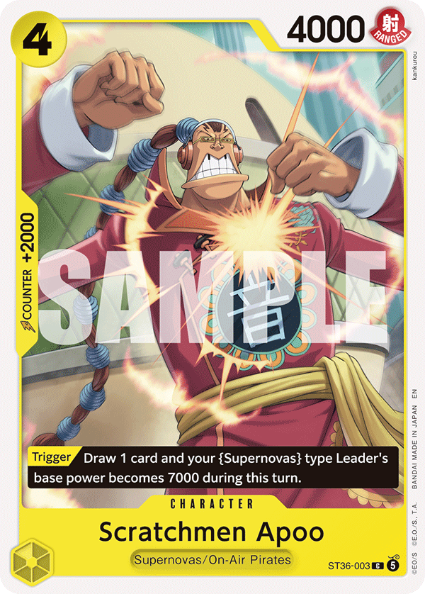 Scratchmen Apoo · Starter Deck 36: YELLOW Eustass"Captain"Kid · カード番号ST36-003 · 英語 · 加工・状態は未確認